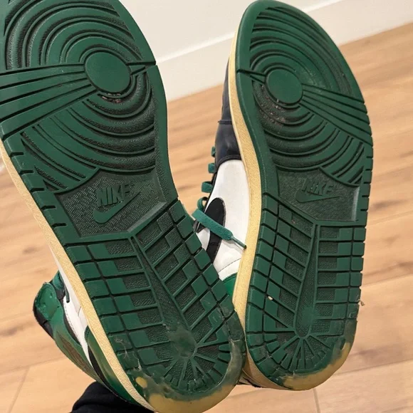 Air Jordan Black, Green and White High-Top Sneakers with Green Laces - Picture 14 of 15